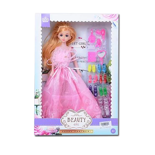 Hercegnő baba rózsaszín ruhában kiegészítőkkel 30cm