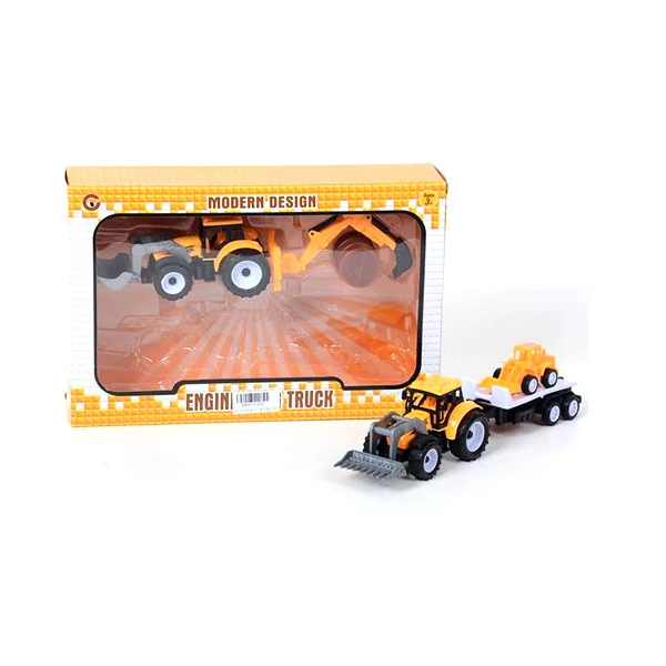 Dupla traktor zöld színben tartályos utánfutóval