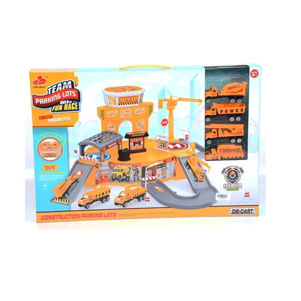 Parkolóház sárga színben, kiegészítőkkel