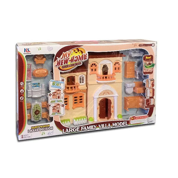 Babaház bútorokkal, fénnyel és hanggal 33x32cm