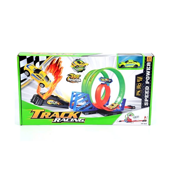 Track Racing versenypálya hurokkal és hátrahúzós kisautóval