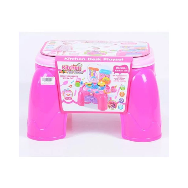 Rózsaszín játék konyhai készlet hordozható tároló ülőkével