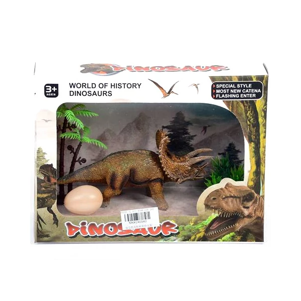 Triceratops dinoszaurusz figura tojással és növényekkel