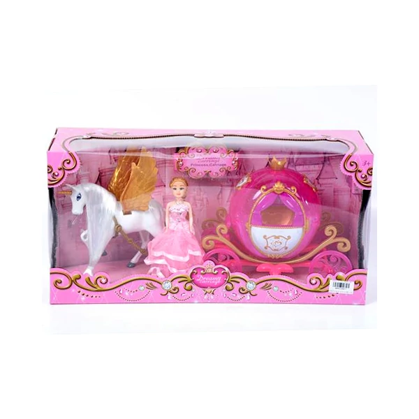 Hercegnő rózsaszín hintóval fényekkel és hangokkal játékszett