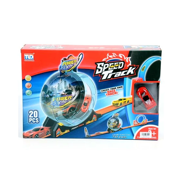 Speed Track 20db-os versenypálya hurokkal és hátrahúzható autóval 1/64