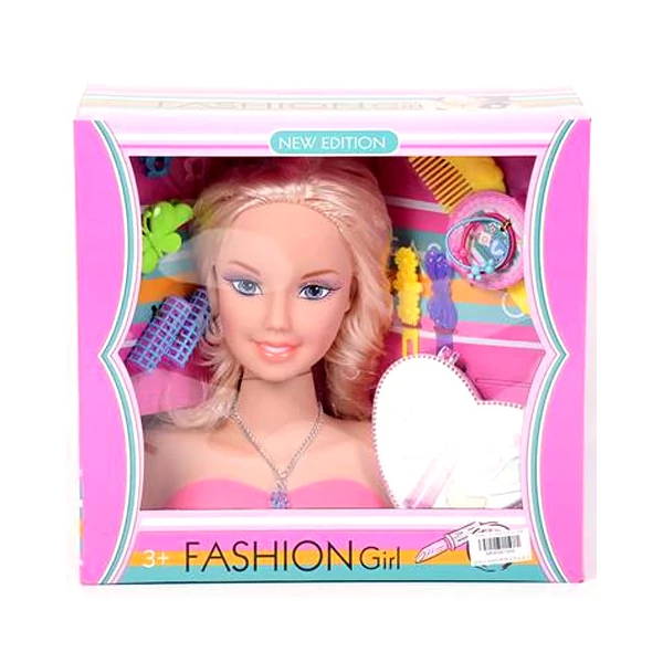 Manöken fésülhető szőke babafej hajcsavarokkal