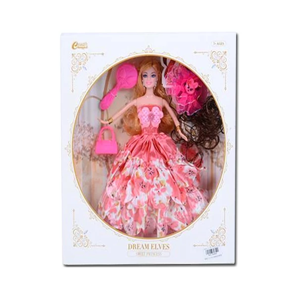 Divatbaba póthajjal és kiegészítőkkel rózsaszín ruhában 30cm