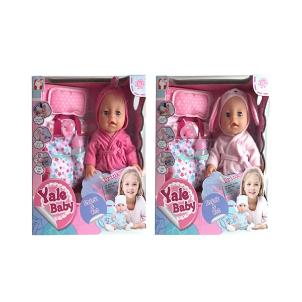 Pisilő baba köntösben, kiegészítőkkel 2 változatban 35cm