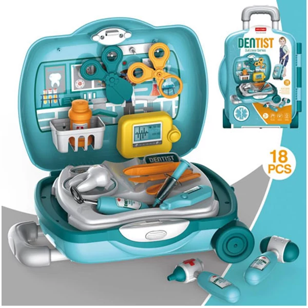 Játék fogorvosi szett kék gurulós bőröndben kiegészítőkkel