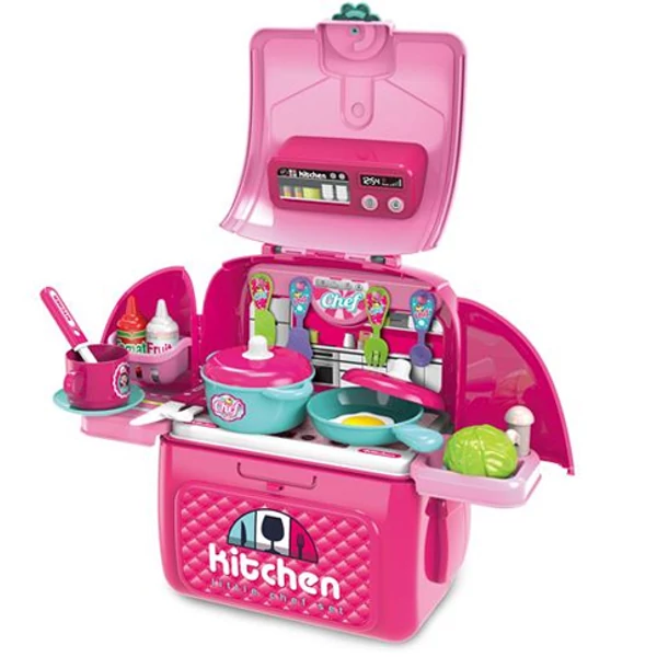 Pink hordozható 2az1-ben játékkonyha szett hátizsákban