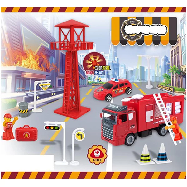 Tűzoltósági játékszett őrtoronnyal, tűzoltó autókkal és kiegészítőkkel