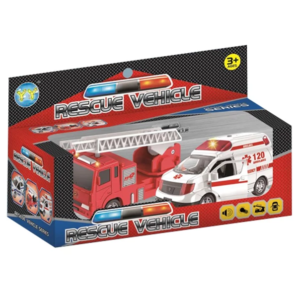 Rescue Vehicle 2db-os tűzoltó és mentőautó szett fénnyel és hanggal