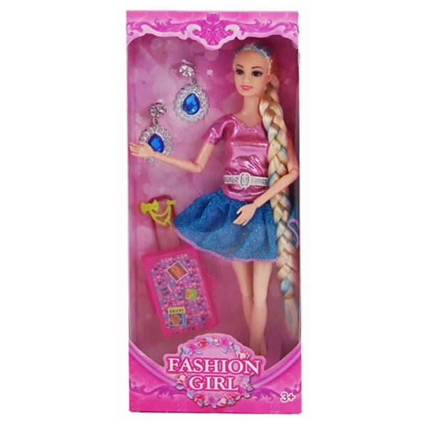 Fashion Girl divatbaba bőrönddel és fülbevalóval 29cm
