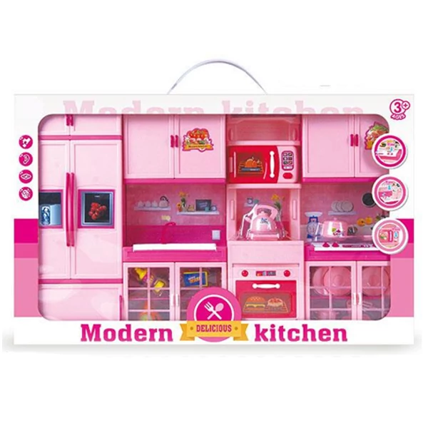 Modern Kitchen pink konyhaszett kiegészítőkkel, fénnyel és hanggal