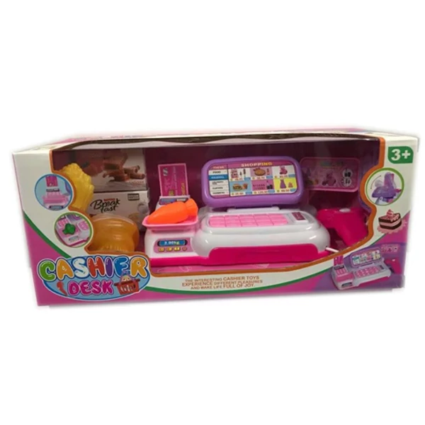 Rózsaszín pénztárgép fénnyel és hanggal, kiegészítőkkel