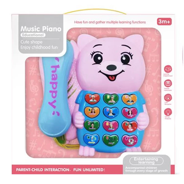 Rózsaszín macis telefon fénnyel és hanggal