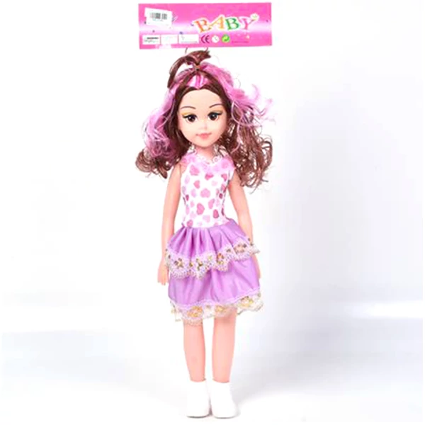 Baba szívecskés szoknyás ruhában melíros frizurával 46cm