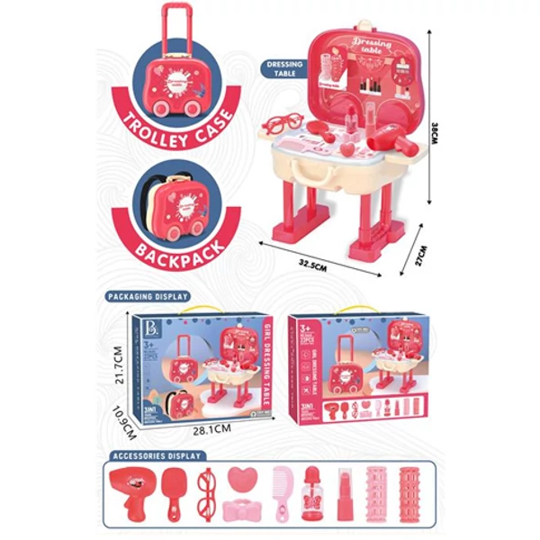 Rózsaszín 2az1-ben fodrász szett gurulós bőröndben