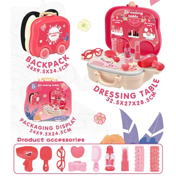 Rózsaszín 2az1-ben fodrász szett gurulós bőröndben kiegészítőkkel