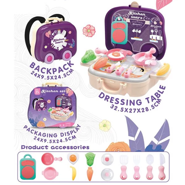 Lila 2az1-ben konyhai szett gurulós bőröndben kiegészítőkkel