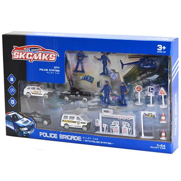 Rendőrségi készlet járművekkel, játékfigurákkal és kiegészítőkkel 16db-os szett