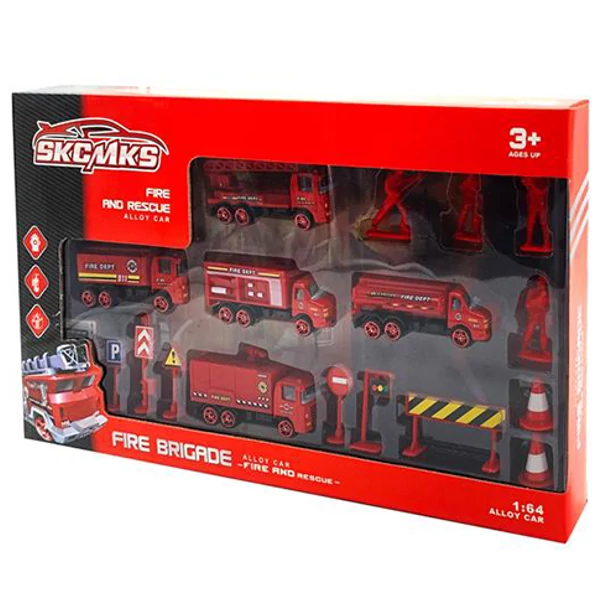 Tűzoltósági járműszett kiegészítőkkel 18db-os készlet