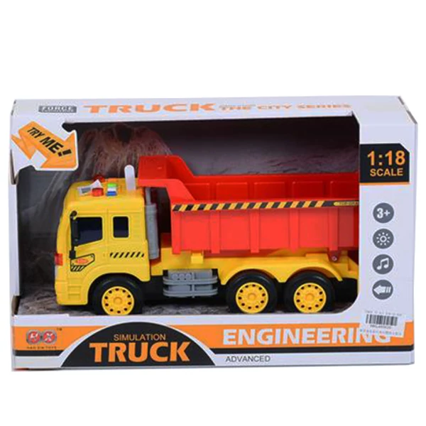 Háromtengelyes dömper piros borítható platóval 1:18-as méretarányban fény és hang effektekkel