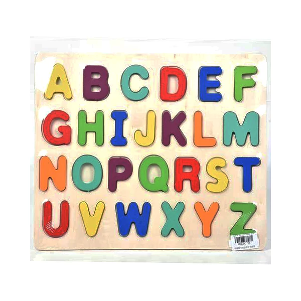 ABC nyomtatott nagybetűs formaillesztő színes fa puzzle 26db-os szett
