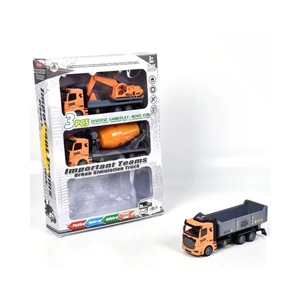 Hátrahúzós építési teherautó szett 3db-os