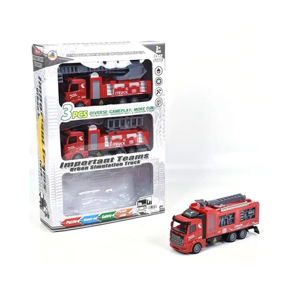 Hátrahúzós tűzoltósági teherautó szett 3db-os