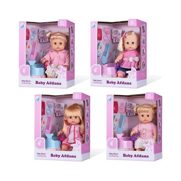 Szőke copfos baba hanggal 30cm-es, négyfeléle változatban