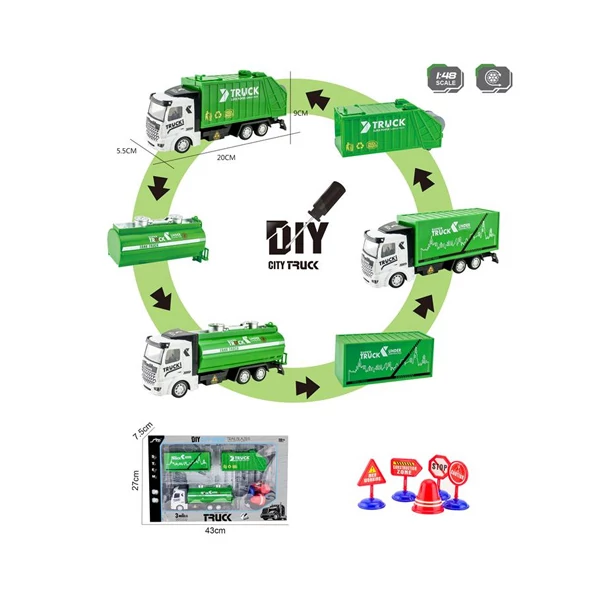 City Truck Átalakítható szemétszállító teherautó jelzőtáblákkal 1/48