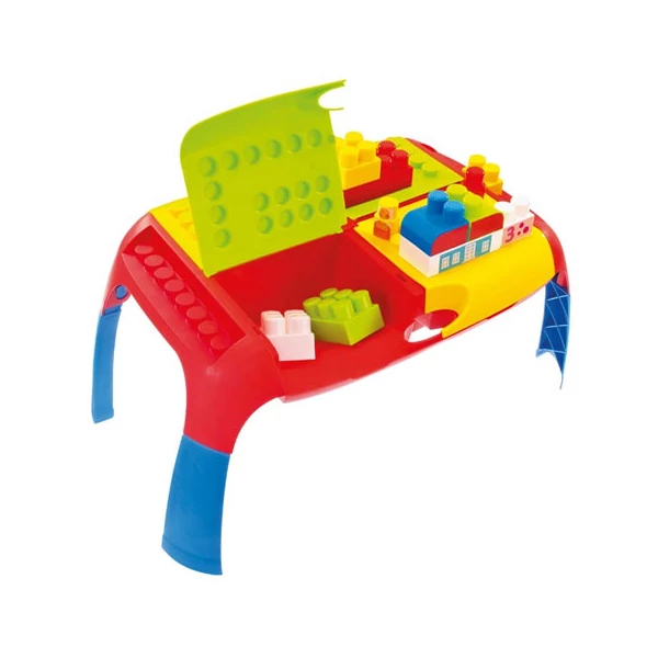 Színes építőkocka szett hordozható asztallal