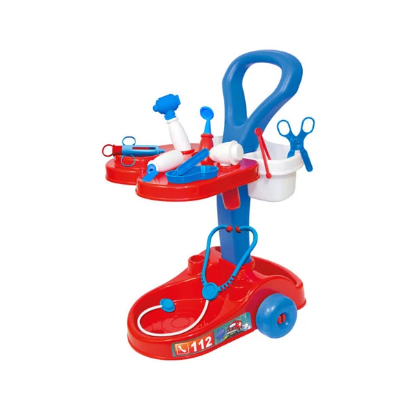 Piros-kék játék orvosi kocsi kiegészítőkkel