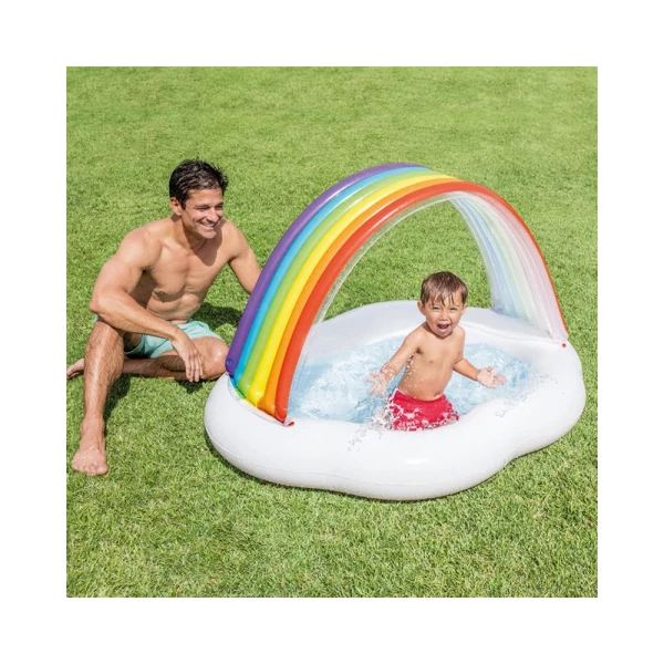 Intex: Szivárványos felhő felfújható bébimedence 142x119x84cm