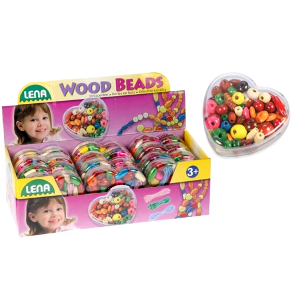 LENA: Fa gyöngyszett szív alakú tárolóban