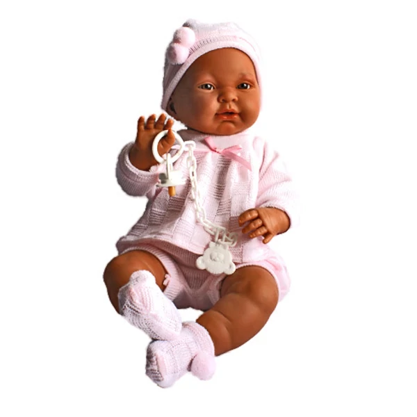 Kreol csecsemő baba rózsaszín ruhában 45cm (45026)