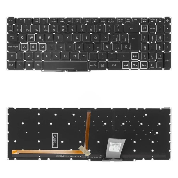 6B.Q84N2.052 gyári új, spanyol RGB háttérvilágításos laptop billentyűzet, keret nélkül