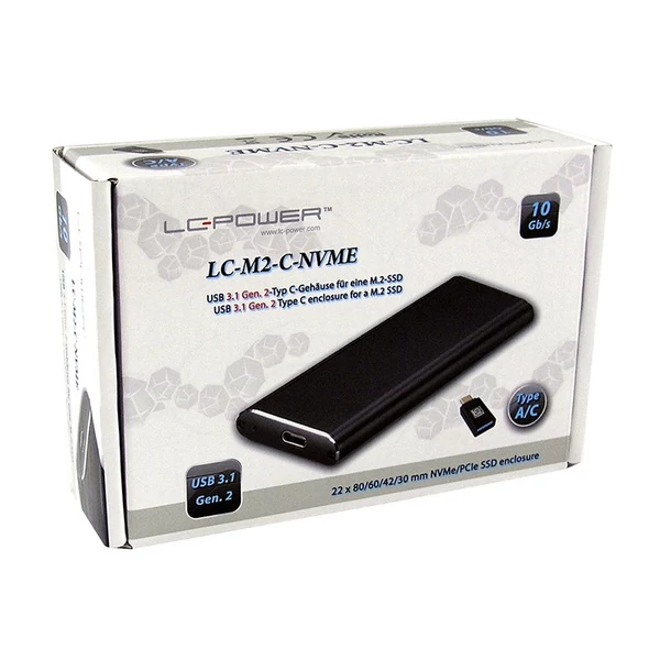 LC Power M.2 NVMe SSD külső ház, fekete