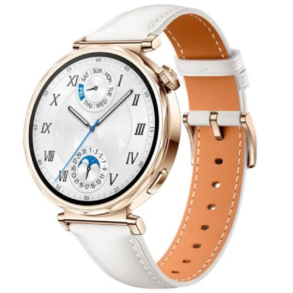 Huawei Watch GT 5 41mm okosóra halvány arany tokkal fehér bőr pánttal (light gold white leather strap)