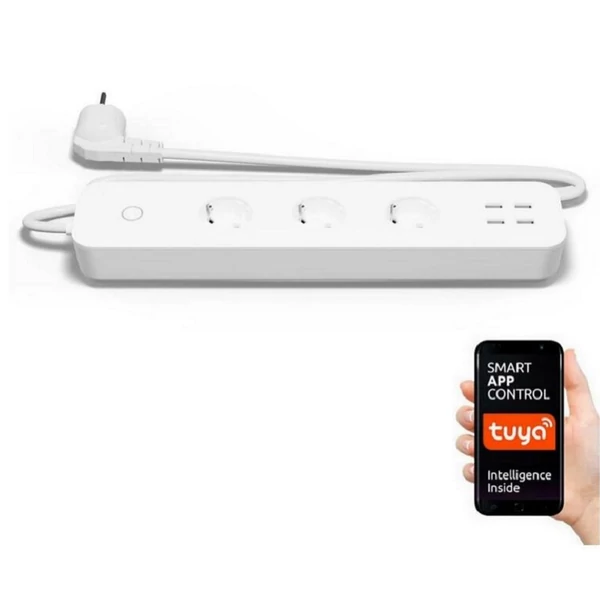 Tesla okos hosszabbító 3 aljzattal és 4 USB kimenettel (smart power strip 3 + 4 USB)