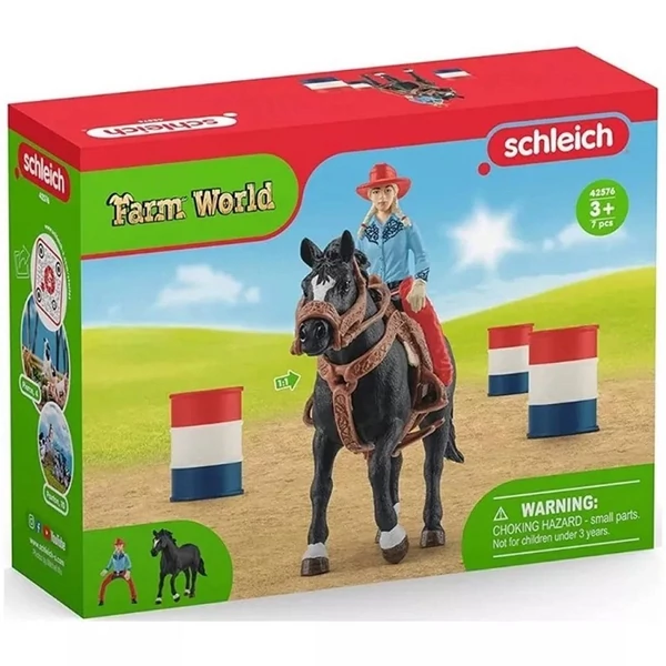 Schleich: Farm World - Hordóverseny cowgirllel játékszett (42576)
