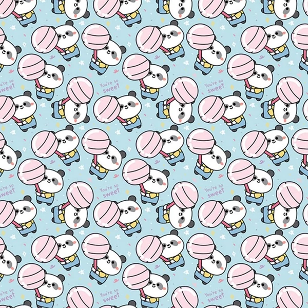 Édes panda nyalókával kék színű csomagolópapír 100x70 cm
