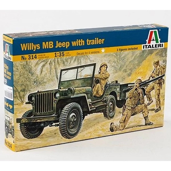 Italeri 1/35 Willys MB katonai Jeep utánfutóval jármű makett
