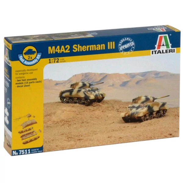 Italeri 1/72 M4A2 Sherman III tank 2db-os makett szett