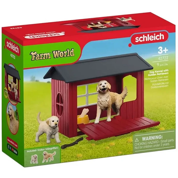 Schleich Farm World – Kutyaház Golden Retriever kutyusokkal játékszett (42722)