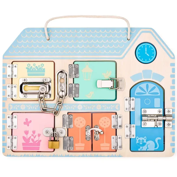 Kulcsok és zárak matatófal készségfejlesztő játék - Woodyland