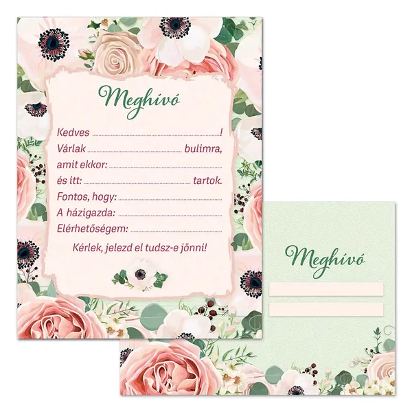 Ars Una: Rózsa mintás partimeghívó borítékkal 10 db-os