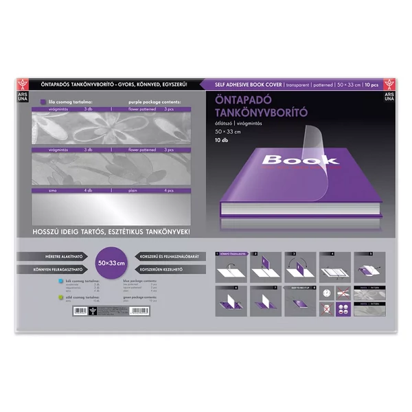 Átlátszó virágmintás öntapadós tankönyvborító 50x31
