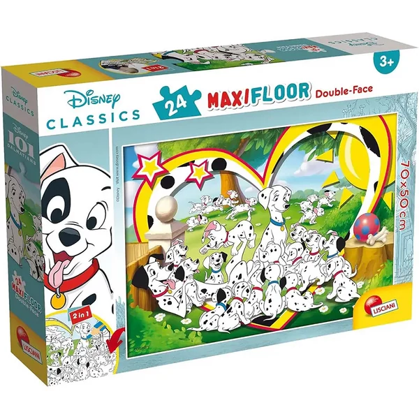 Disney 101 kiskutya 2 az 1-ben maxi 24db-os puzzle és színező 70x50cm - Lisciani